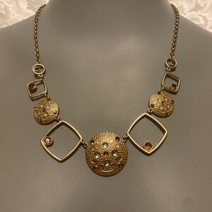 Gold Tone Necklace, 22 Inch, Topaz and Diamond colored Stones